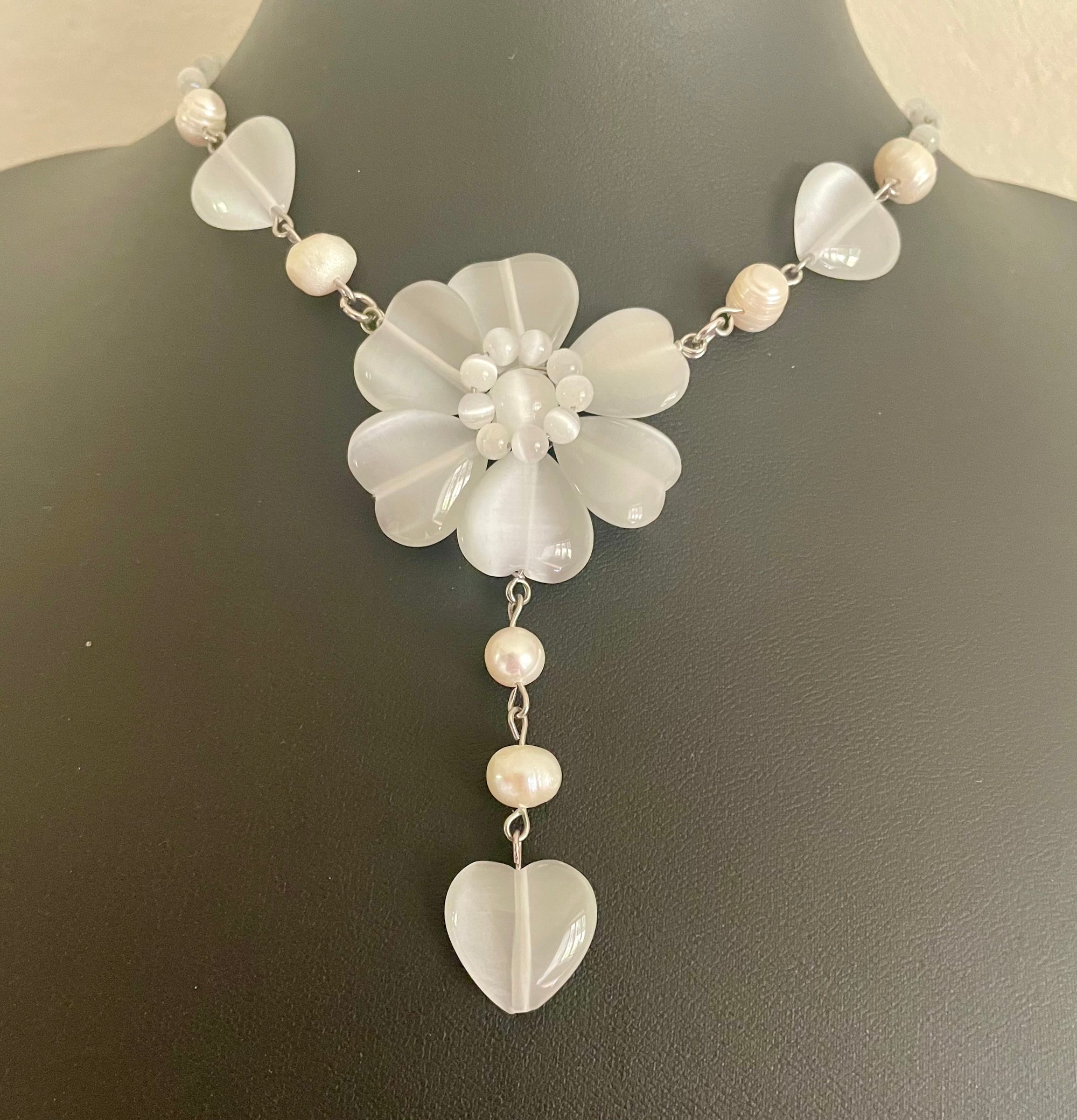 A Vintage Butler & Wilson Shades of White Flower and Heart Necklace