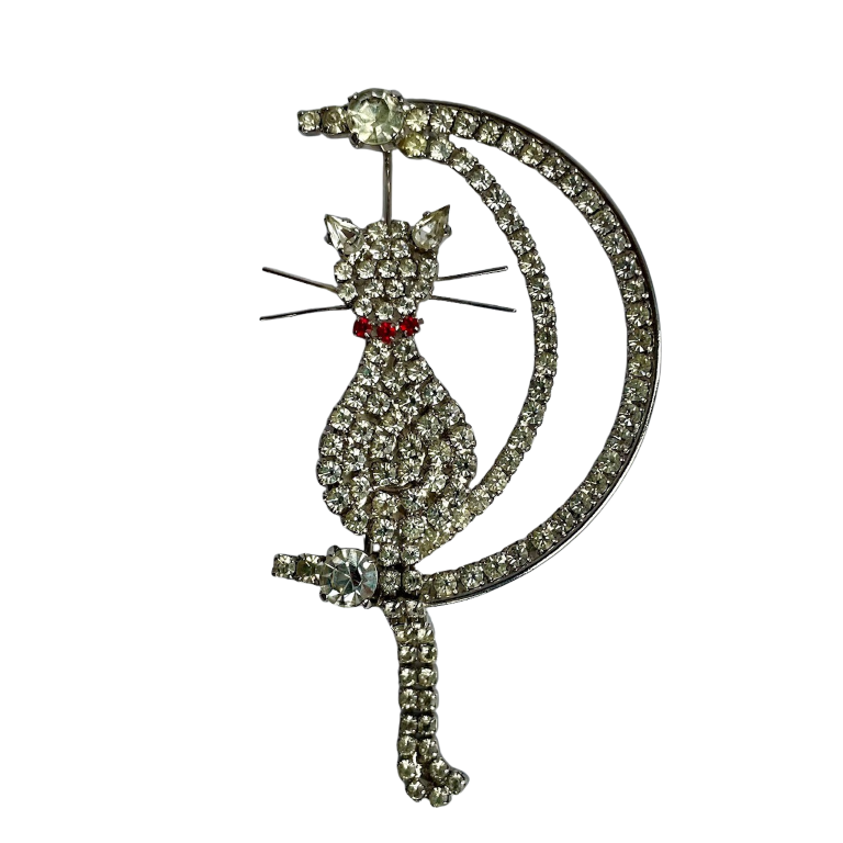 A Vintage Butler & Wilson Cat on Crescent Moon Large Brooch