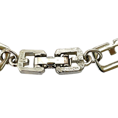 Vintage Givenchy silver tone G link bracelet showing clasp