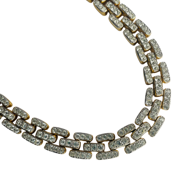Vintage Gold-Plated Collar Crystal Necklace, 1990s