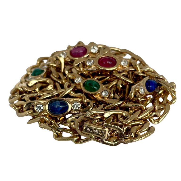 A Vintage Christian Dior Long Necklace with Cabochon Stones
