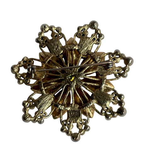 Vintage Flower Brooch, Champagne and Clear Crystals 1950s