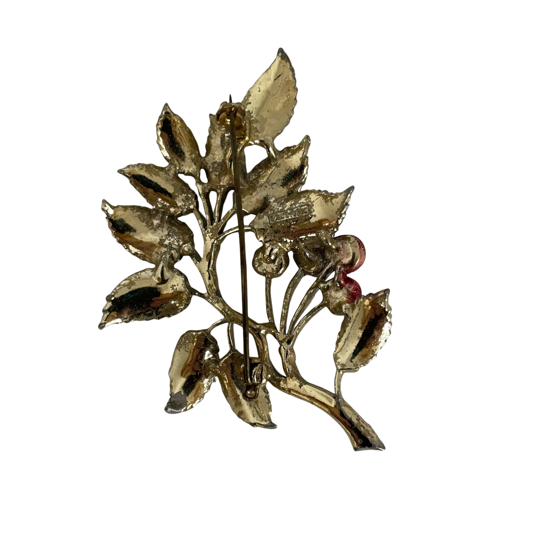 A Vintage Cherry Leaf Brooch, signed Exquisite, 1960s