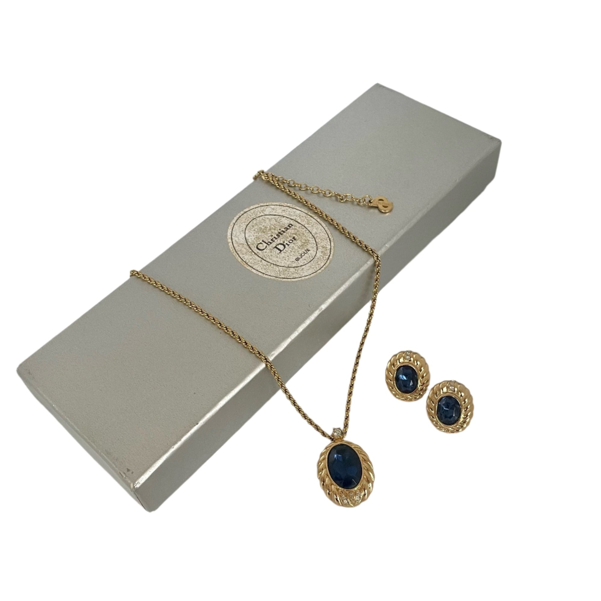 A Christian Dior Vintage Necklace and Stud Earrings Set, Faux Sapphire