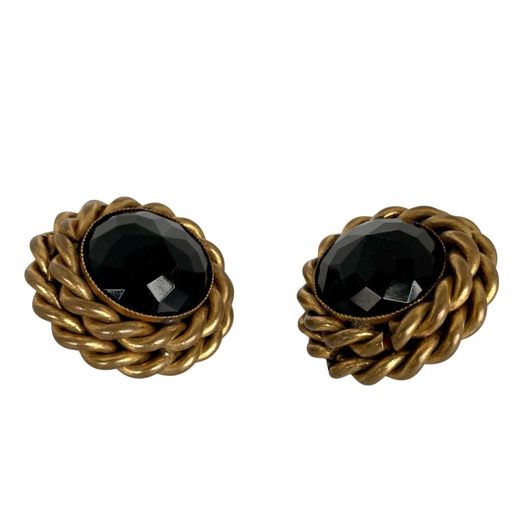 A Vintage Pair of Butler & Wilson Onyx Rope Twist Clip Earrings, 1980s