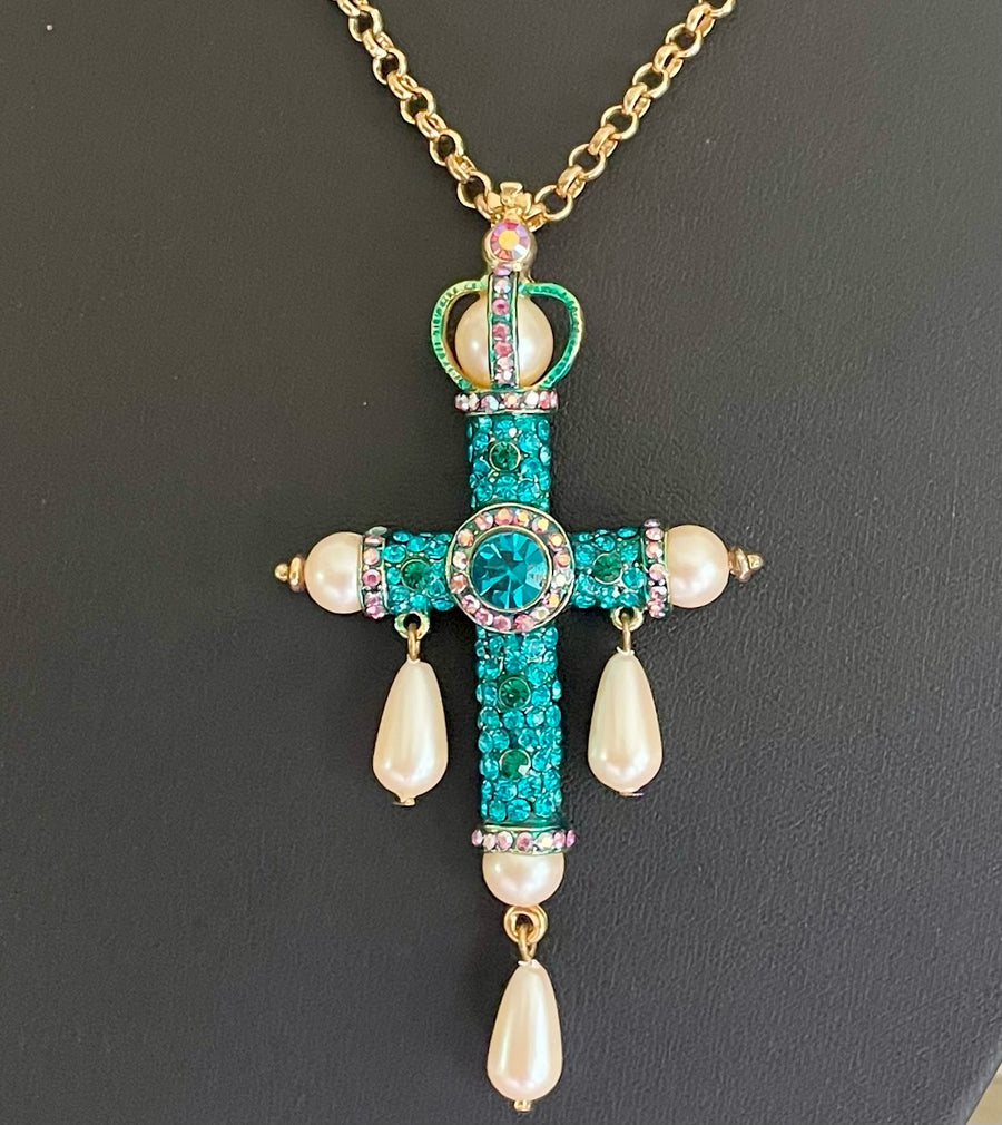 A Butler & Wilson Crown and Cross Pendant Necklace