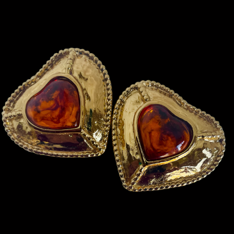 A pair of Vintage Yves Saint Laurent Large Heart Clip On Earrings