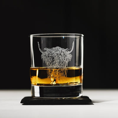 Highland Cow Engraved Tumbler with Slate Coaster