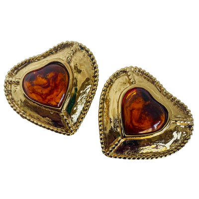 A pair of Vintage Yves Saint Laurent Large Heart Clip On Earrings