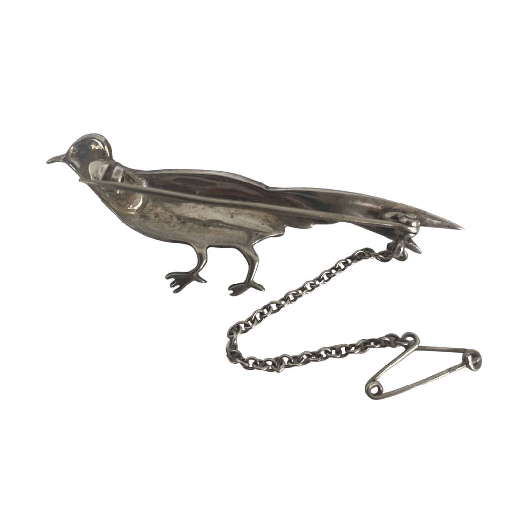 Vintage Mid-Century Silver Enamel Pheasant Brooch