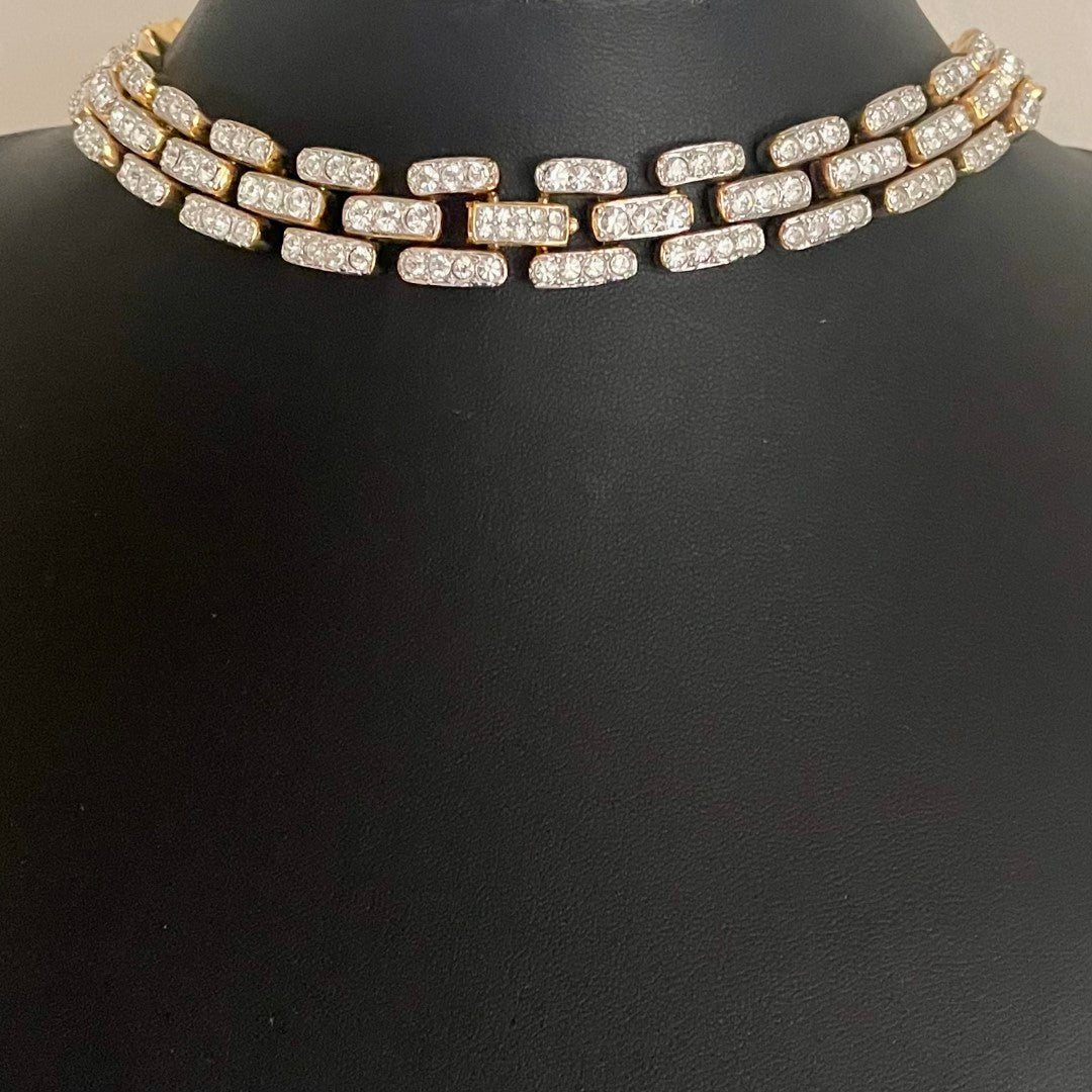 Vintage Gold-Plated Collar Crystal Necklace, 1990s