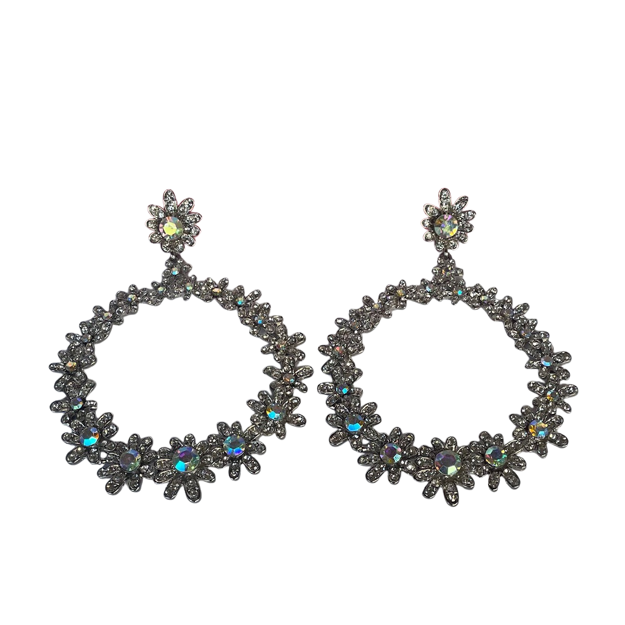 Vintage Butler & Wilson Crystal Flower Chandelier Hoop Earrings