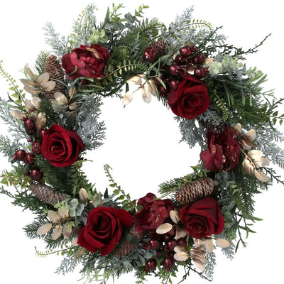 Fir Wreath with Burgundy Red Roses