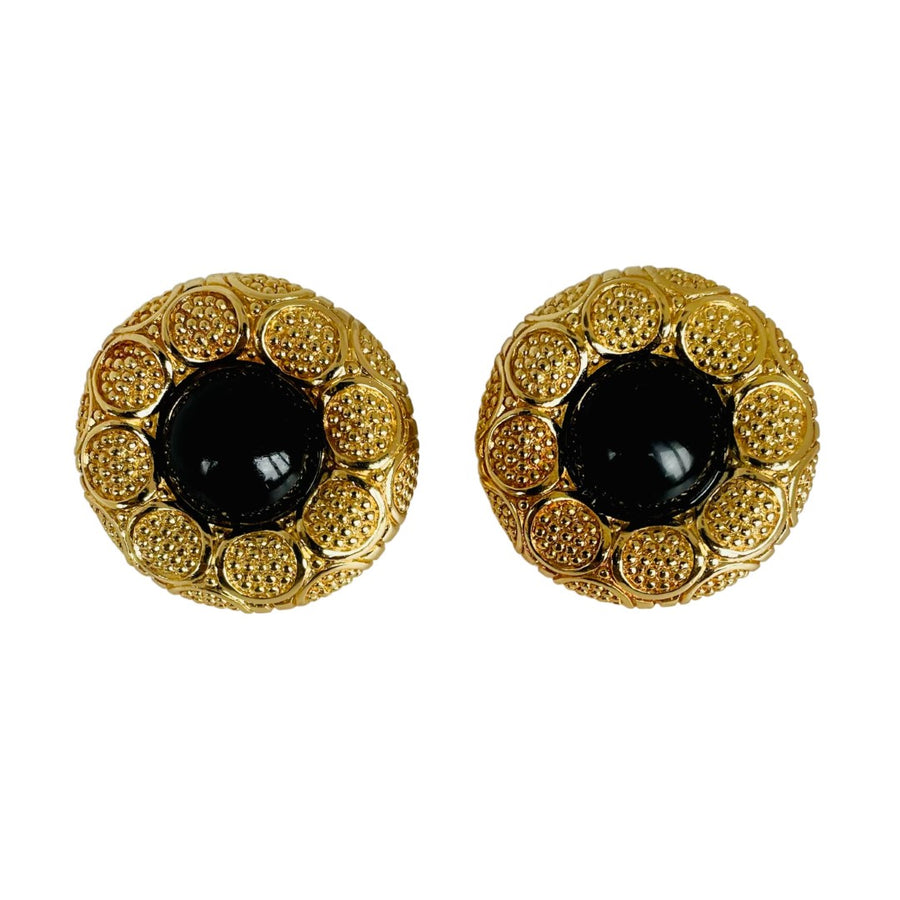 A pair of Vintage Christian Dior Large Onyx Glass Clip On Earrings