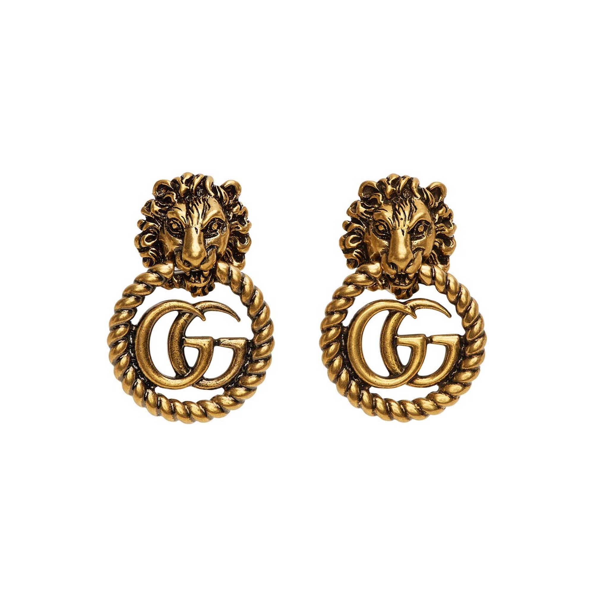 Gucci GG Marmont Lion Head Clip Earrings with Original Box and Pouch