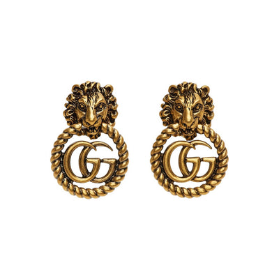 Gucci GG Marmont Lion Head Clip Earrings with Original Box and Pouch