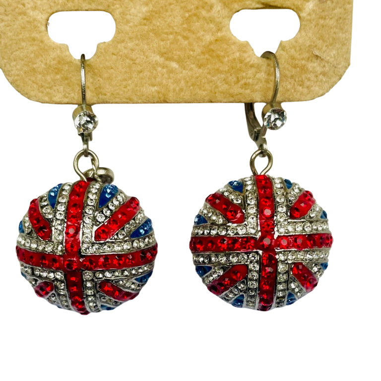 Butler & Wilson Union Jack Crystal Ball Drop Earrings