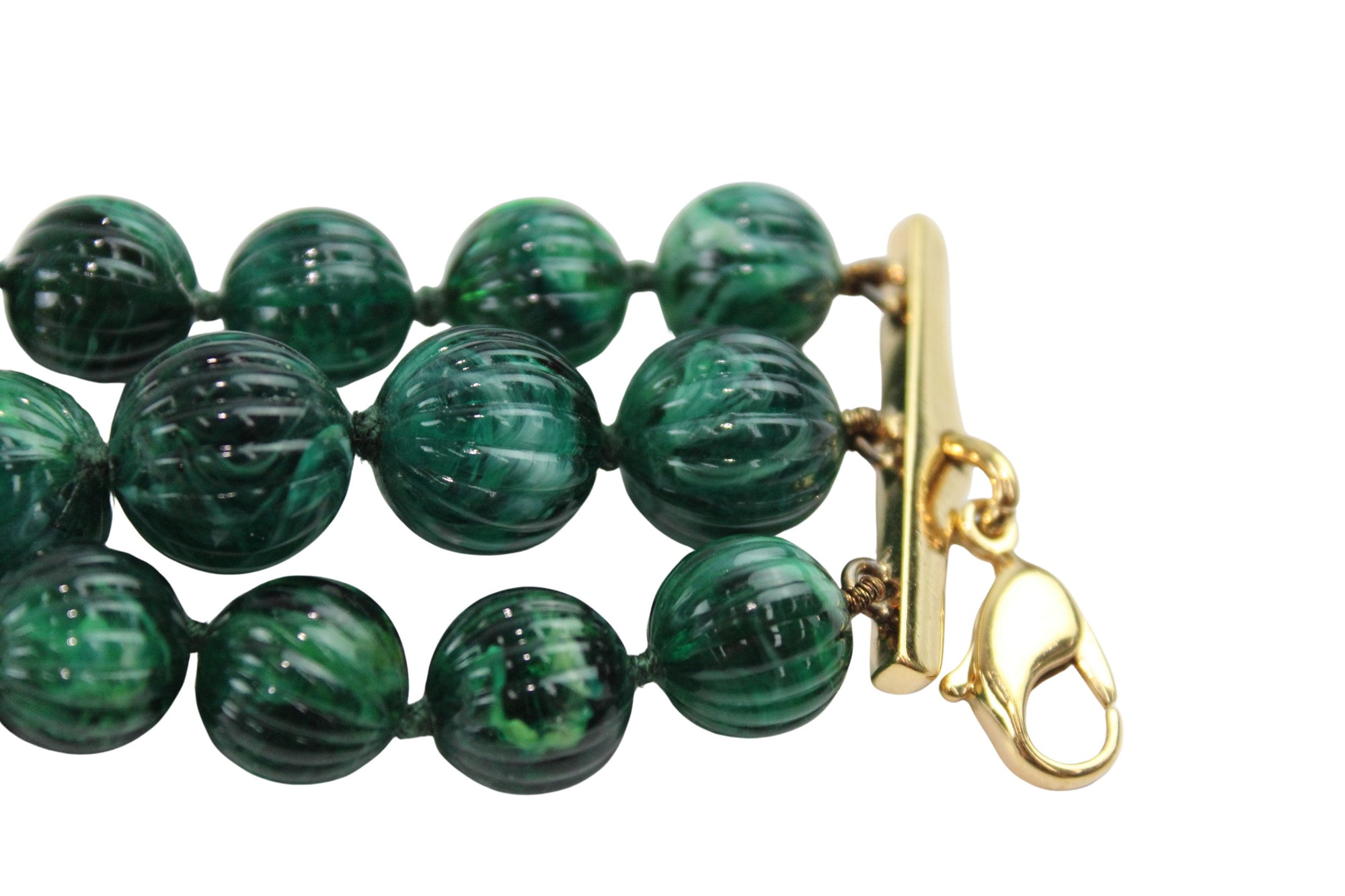 Vintage Valentino Bracelet, 1980s, Emerald-Green Beads, Golden Sunburst