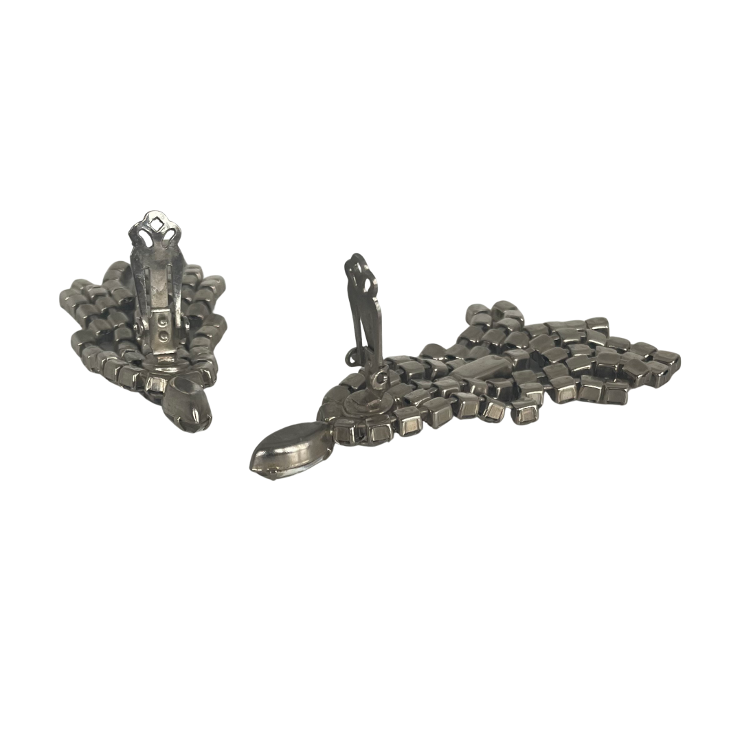 thumbnail image 2 of Vintage Style Clip-On Chandelier Earrings - Antique Silver/Gold Brass With Crystal Beads 2 of 13