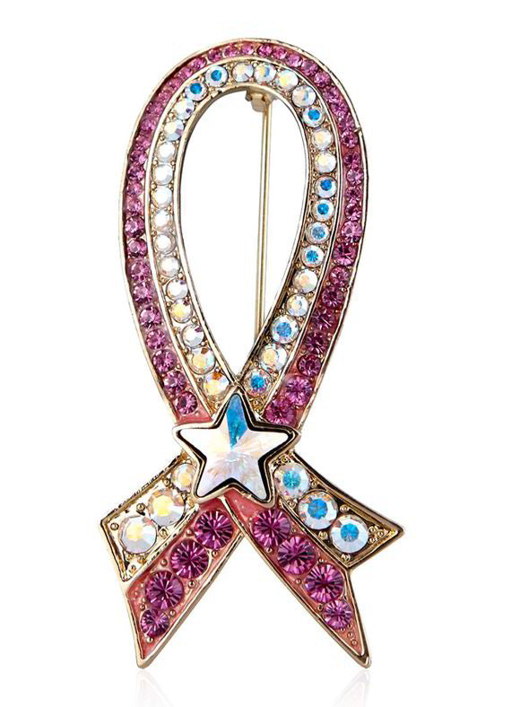 A Butler & Wilson Vintage Pink Ribbon Brooch PLUS A Red Heart Pin, Sealed in Box