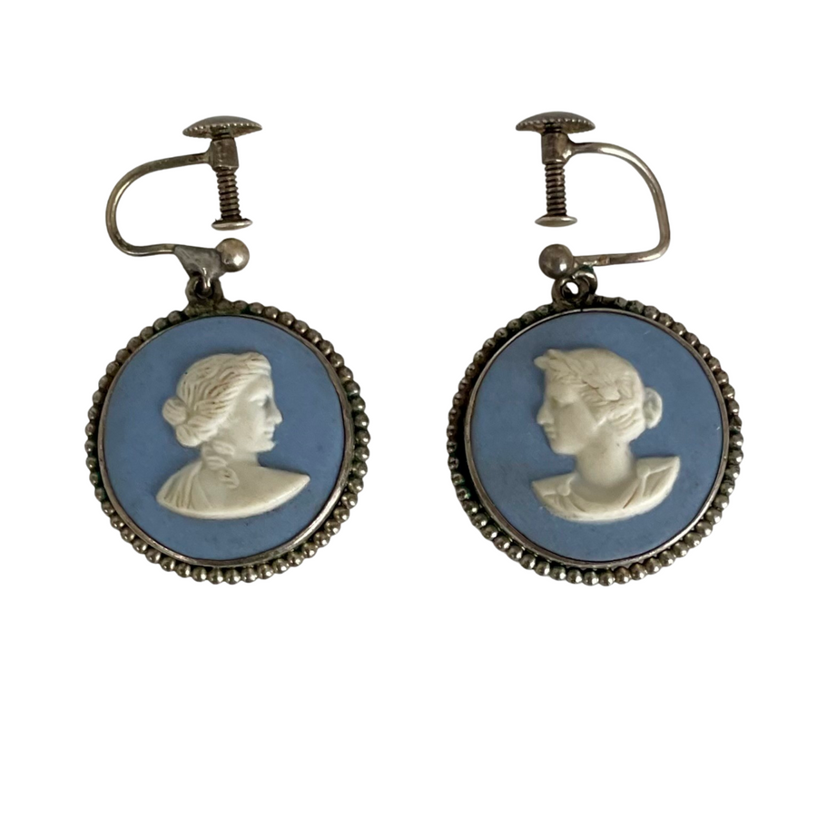 A Vintage Pair of Wedgwood Jasperware Cameo Earrings, 1956