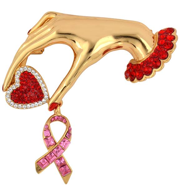 A Butler & Wilson Vintage Hand Holding Crystal Pink Ribbon Brooch