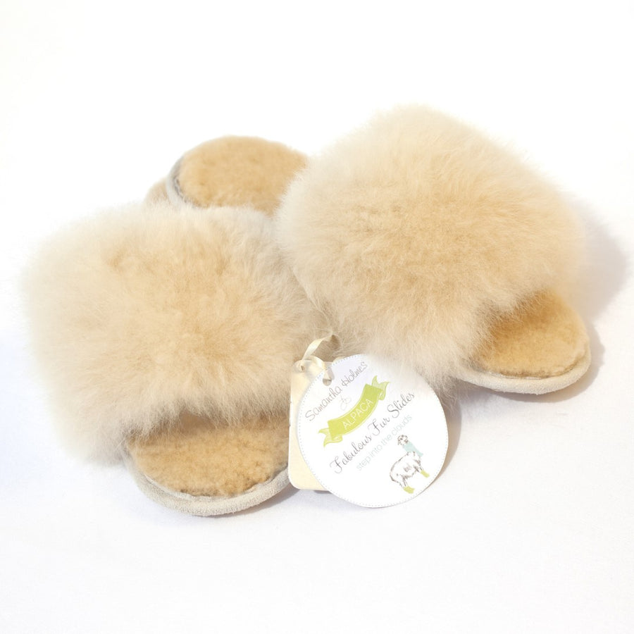 Luxury Alpaca Fur Slippers - Champagne, Size 5-6