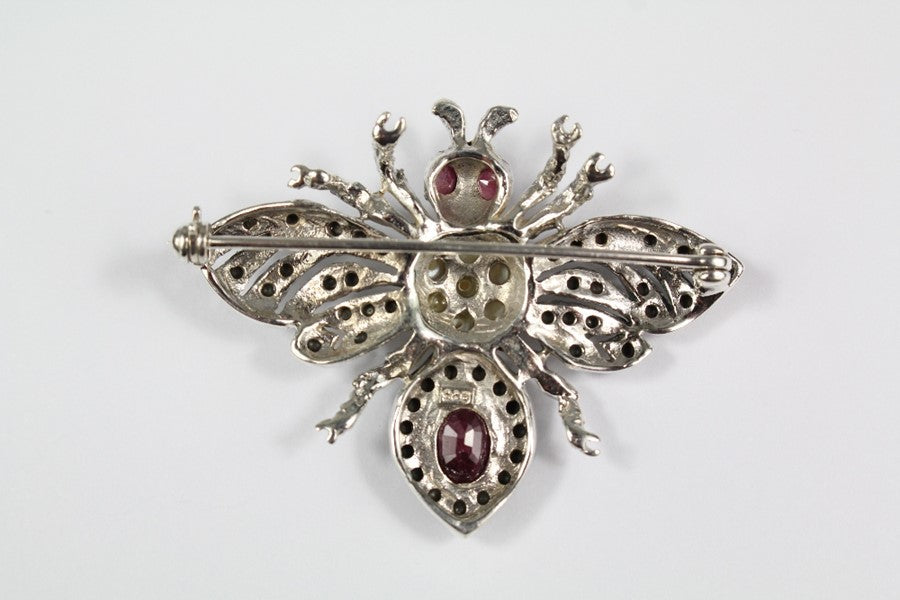 A Vintage Ruby and Pearl Silver Bug Brooch