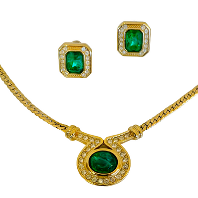 A Christian Dior Vintage  Gold Plated Necklace with Faux Emerald