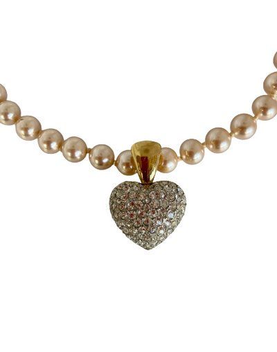 Vintage Faux Pearl Necklace with Heart Pendant