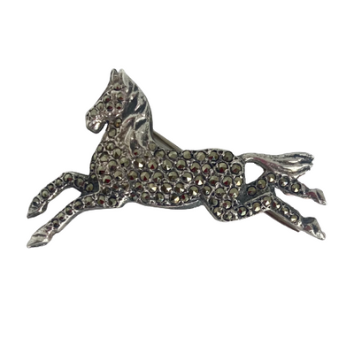 A Mid Century Silver and Marcasite Horse Brooch