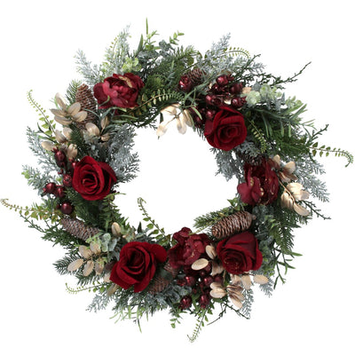 Fir Wreath with Burgundy Red Roses