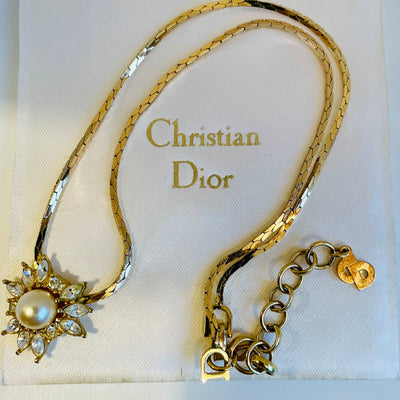A Christian Dior Vintage Necklace with Faux Pearl and Swarovski Crystals