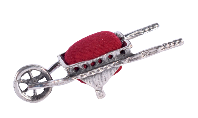 A Vintage Silver Wheelbarrow Pin Cushion