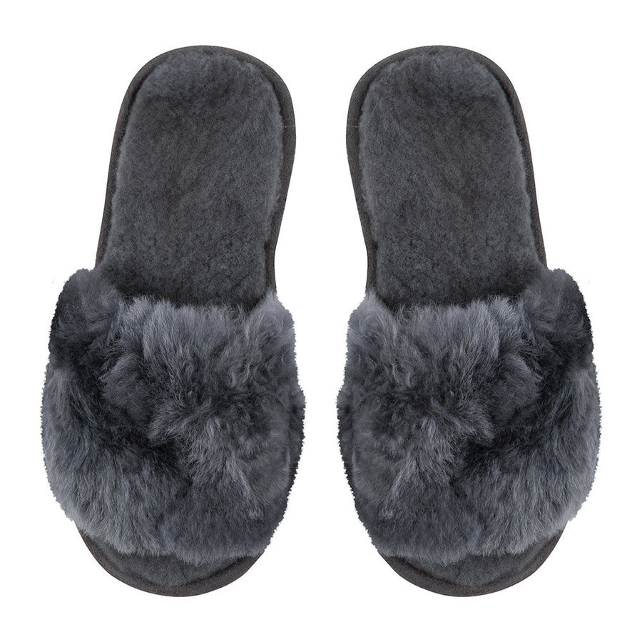 Luxury Alpaca Fur Slippers - Steel, Size 7-8
