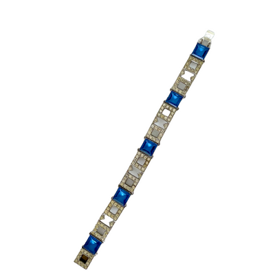 A Vintage Art Deco Bracelet Blue and Clear Stones