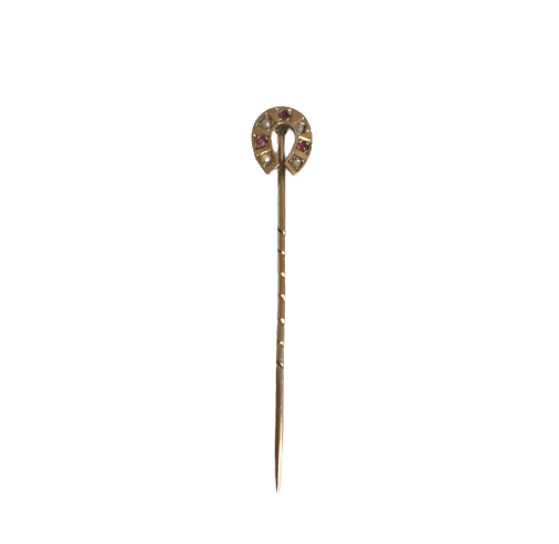 A Late 19th Century Horseshoe Stickpin, Ruby and Seed Pearl