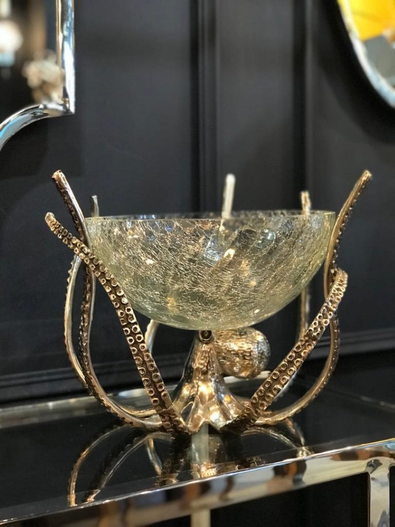 Octopus Stand and Crackle Glass Bowl