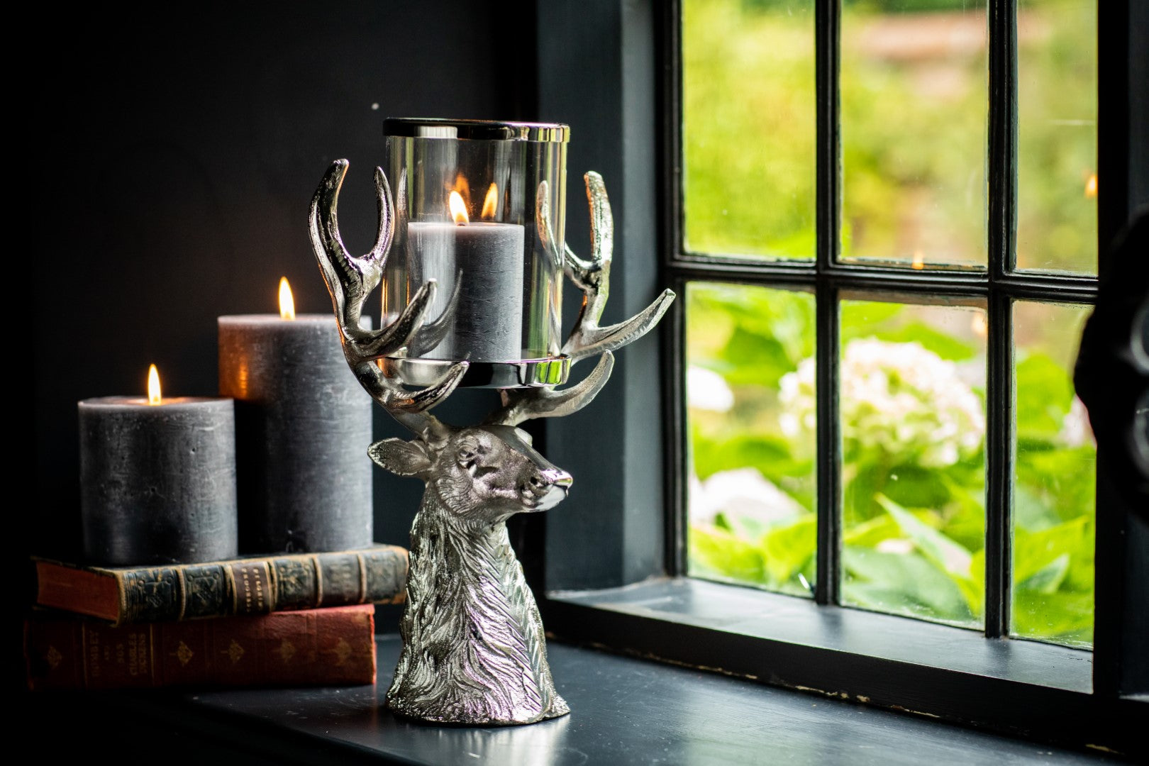 Stag Head Antler Hurricane Lantern