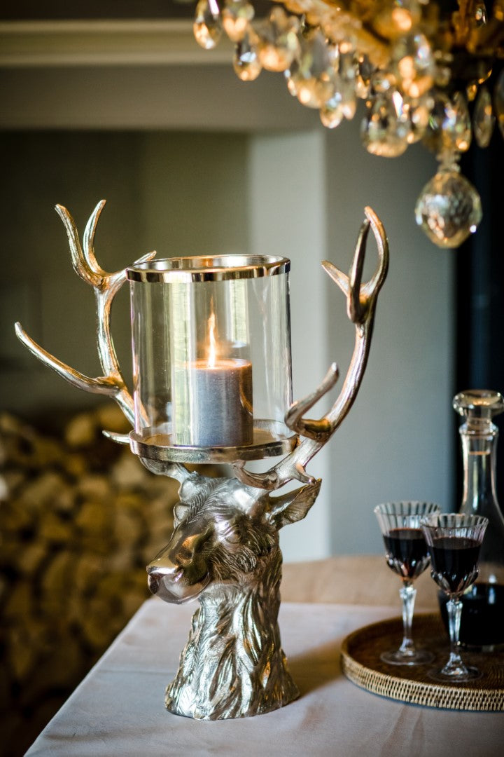 Stag Head Antler Hurricane Lantern