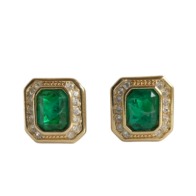 A Pair of Vintage Christian Dior Faux Emerald Earrings