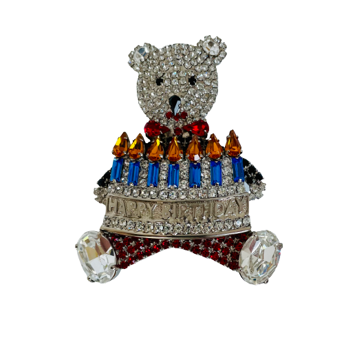 A Vintage Butler & Wilson Happy Birthday Teddy Bear Brooch