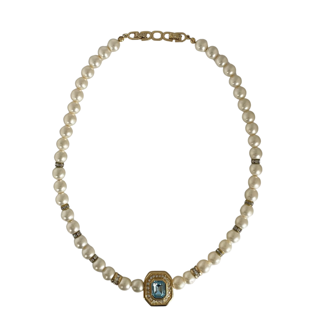 Christian Dior Vintage Necklace with Faux Aquamarine, 1980s