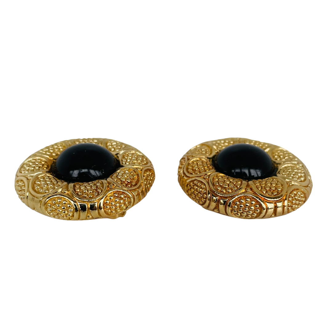 A pair of Vintage Christian Dior Large Onyx Glass Clip On Earrings