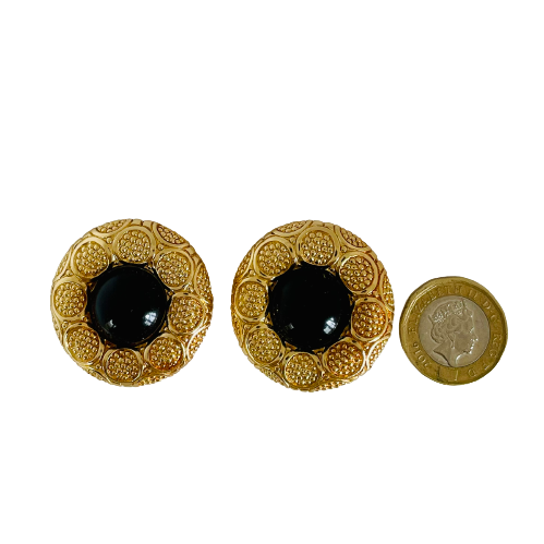 A pair of Vintage Christian Dior Large Onyx Glass Clip On Earrings