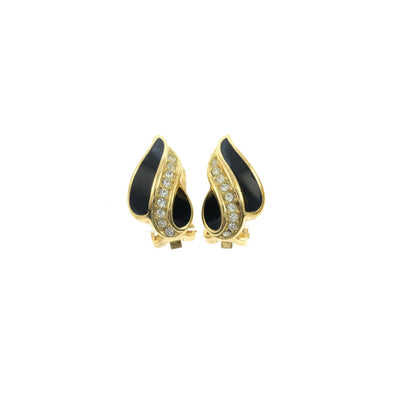 Vintage Christian Dior Gold Plated Crystal and Enamel Leaf Clip On Earrings