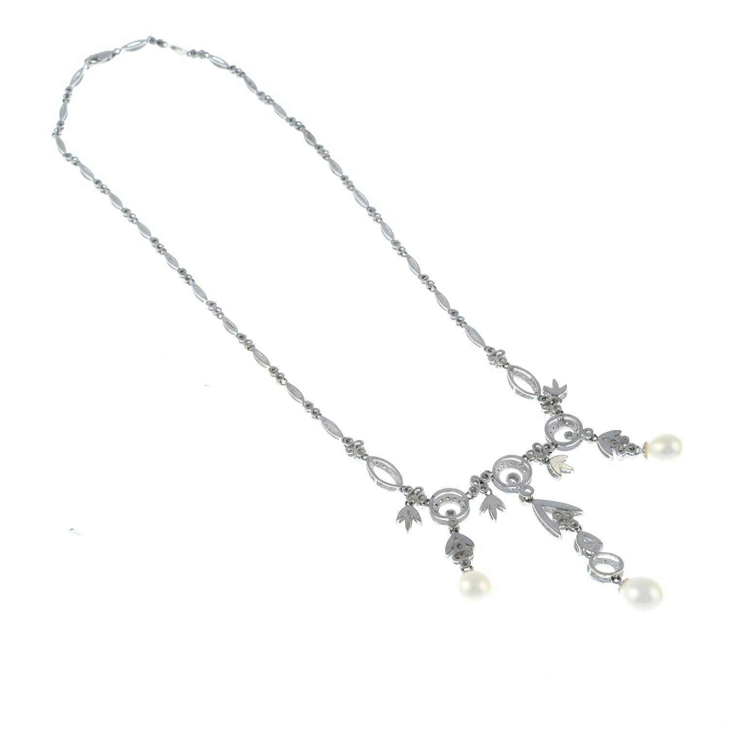 A Vintage Silver Edwardian Revival Pearl and Crystal Necklace