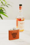 Engraved Leather Hip Flask - Highland Cow