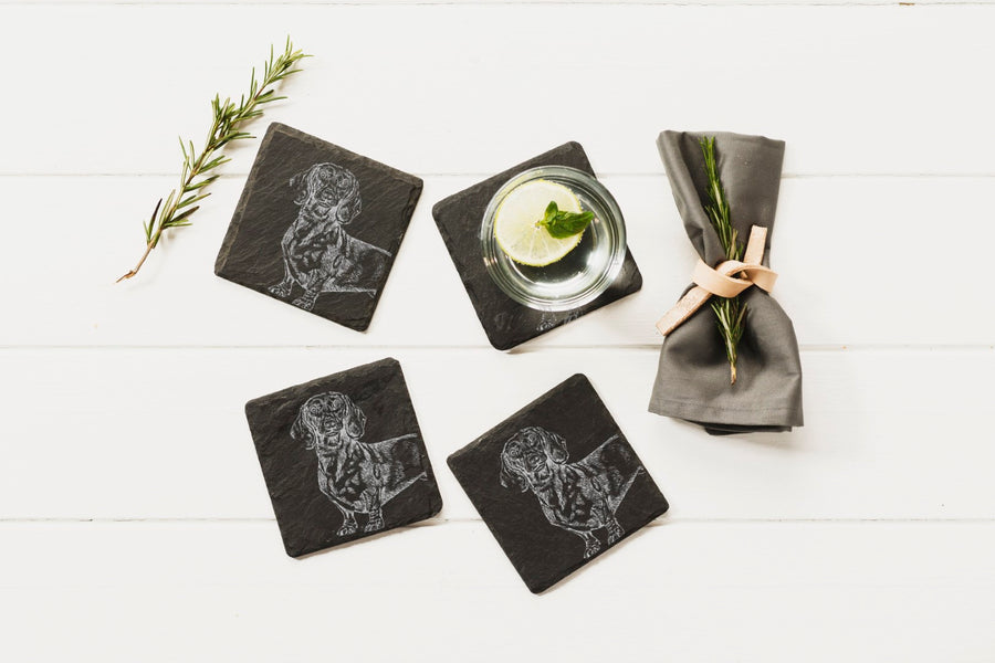 Set of 4 Slate Coasters - Dachshund