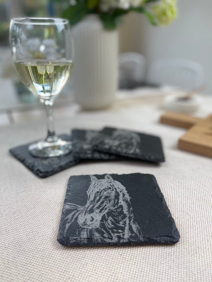 Set of 4 Slate Coasters - Horse